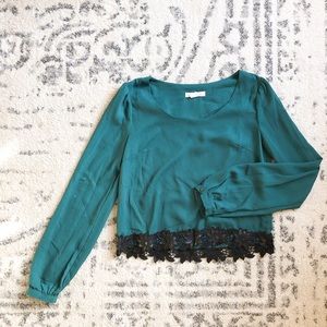 Green Blouse w/ Floral Embroidered Edging